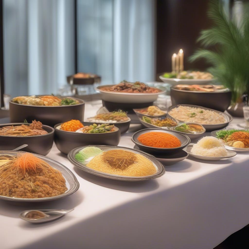 Hình ảnh buffet gạo kết hợp món truyền thống và hiện đại