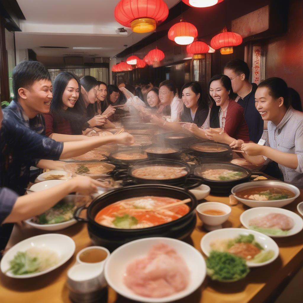 Thực Khách Thưởng Thức Buffet Lẩu Đài Loan Hoàng Văn Thụ