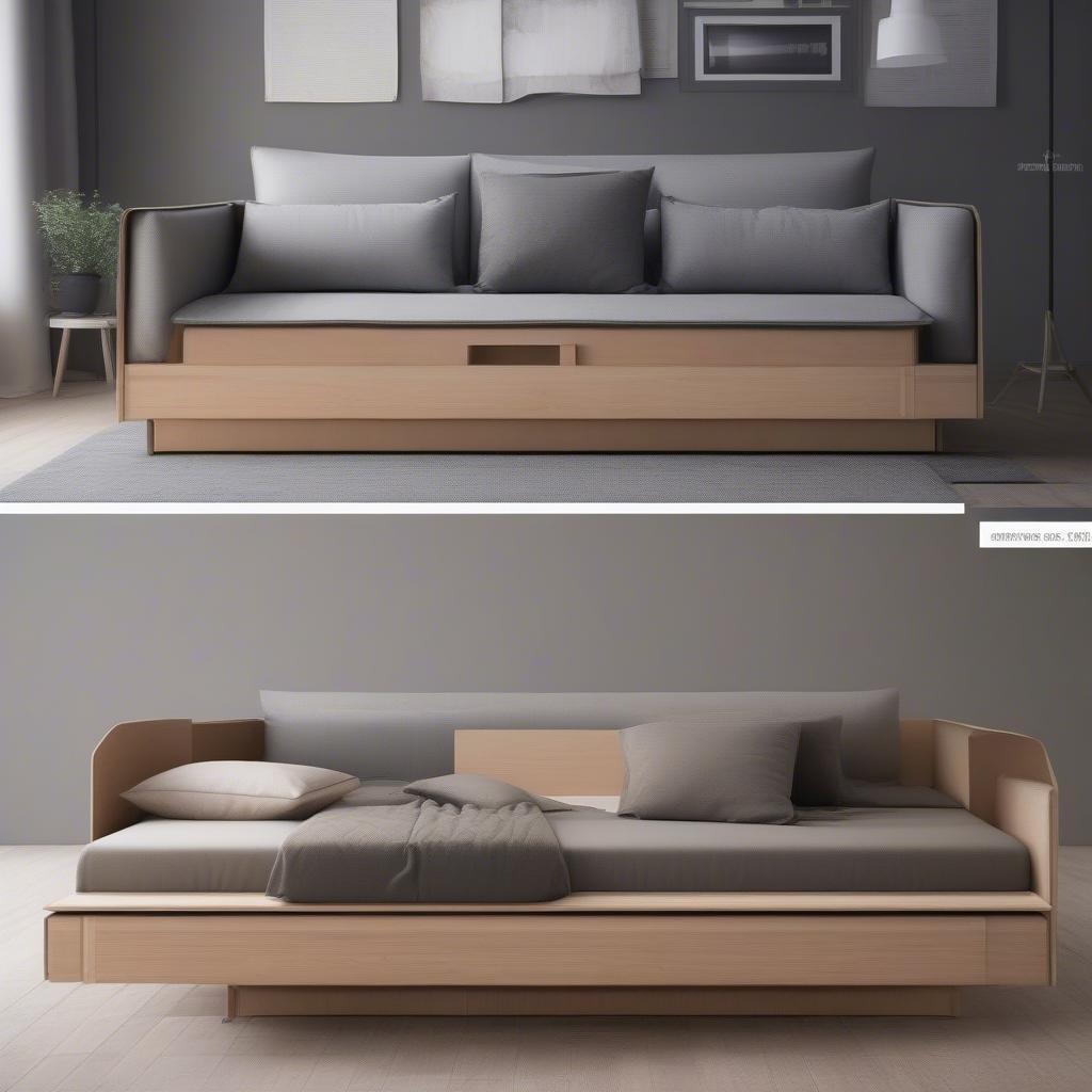 Giường gỗ gấp kết hợp sofa đa năng