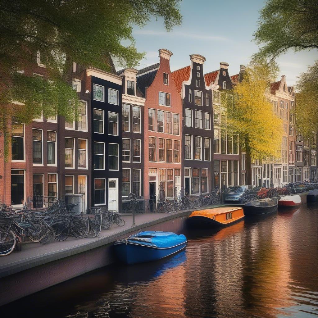 Khung cảnh yên bình dọc kênh rạch Amsterdam