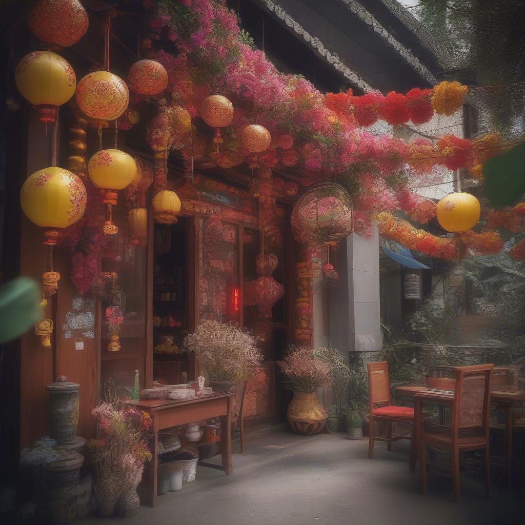 Không khí tết tại quán cafe