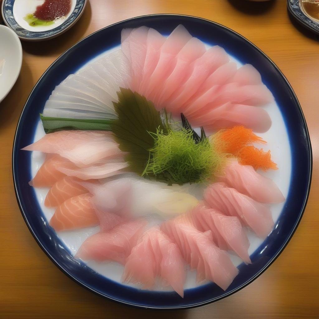 Đĩa sashimi tươi ngon, hấp dẫn tại Trung Hòa Nhân Chính.