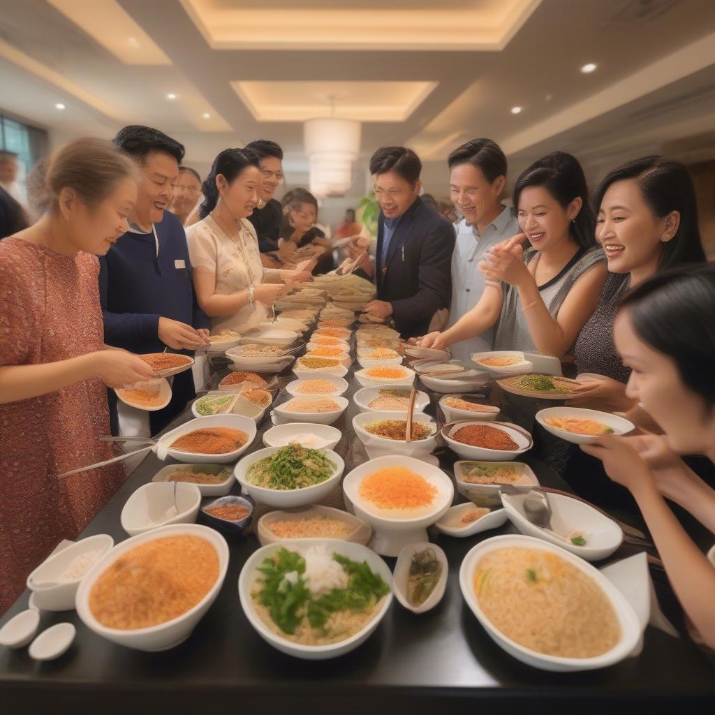 Hình ảnh mọi người đang thưởng thức buffet gạo