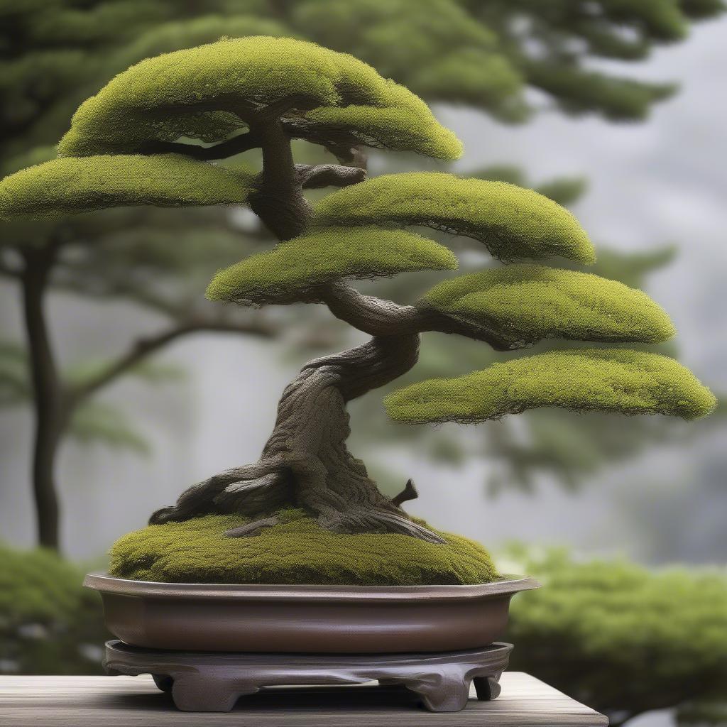 Cây bonsai được chăm sóc tỉ mỉ trong vườn hoa Nhật Bản